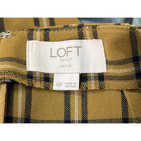 Loft Women's Mustard Yellow & Black Grid Pattern High Waist Short Skirt Sz 6P - Picture 6 of 8